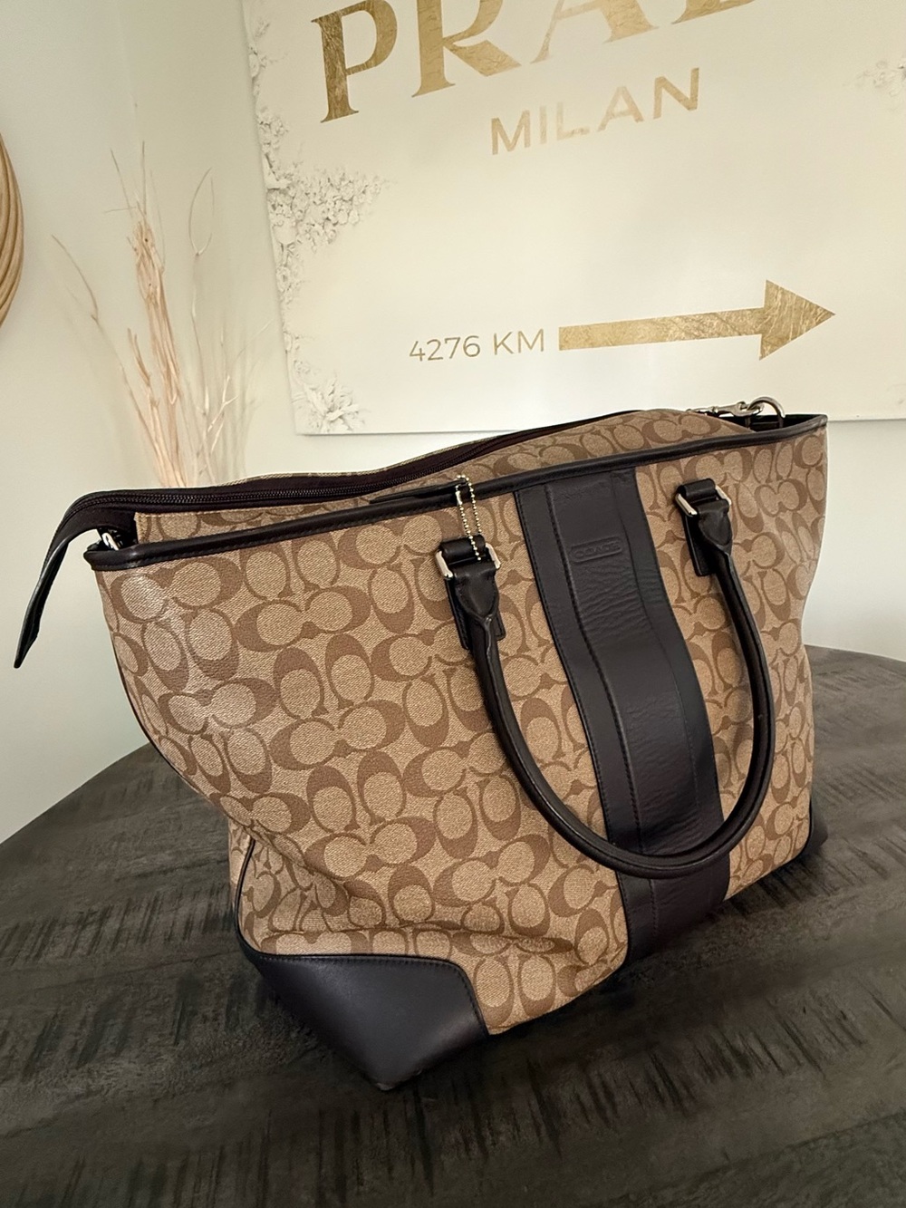 Coach Brown Signature Canvas Duffel with Dark Brown Leather Trim - Picture 9 of 9